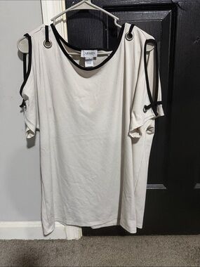 Carmen Cream Cold-Shoulder Blouse with Black Trim